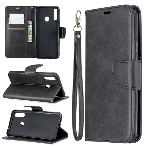 For Samsung Galaxy A20s Pure Color PU Leather Cell Shell - Black - 1