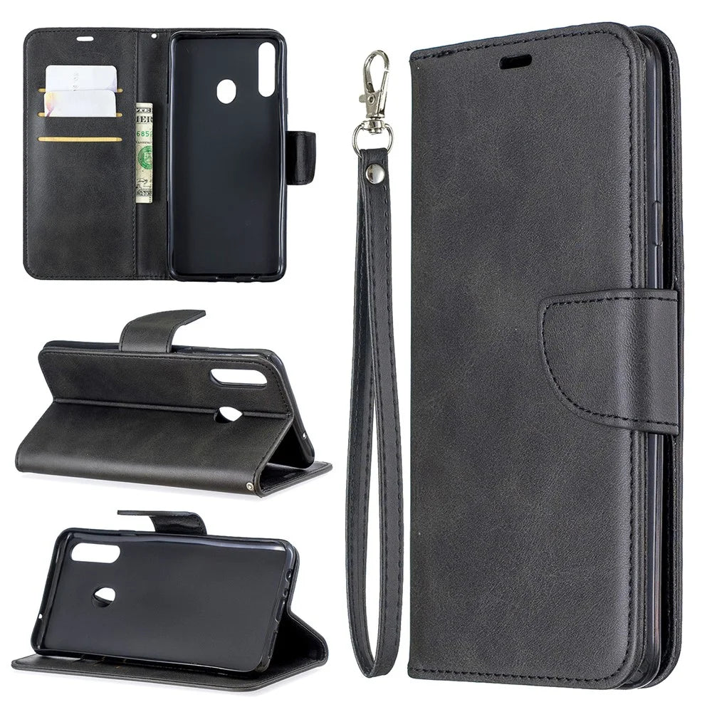 For Samsung Galaxy A20s Pure Color PU Leather Cell Shell - Black - 1
