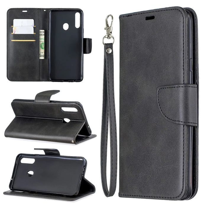 For Samsung Galaxy A20s Pure Color PU Leather Cell Shell - Black - 1