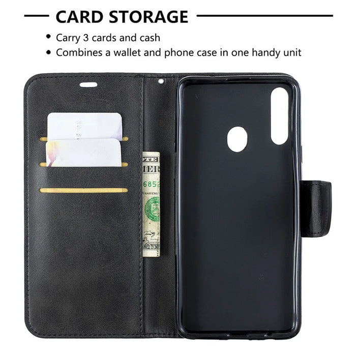 For Samsung Galaxy A20s Pure Color PU Leather Cell Shell - Black - 6