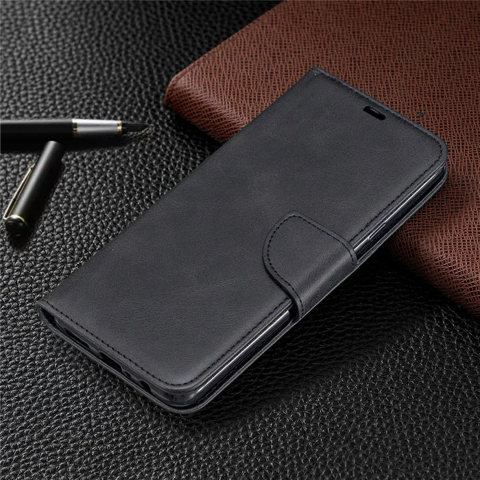 For Samsung Galaxy A20s Pure Color PU Leather Cell Shell - Black - 7