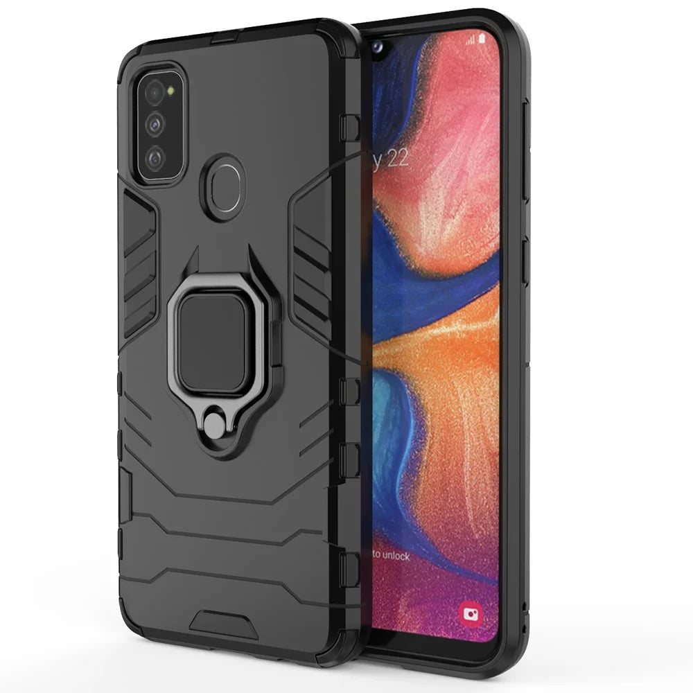 Cool Guard Ring Holder Kickstand PC TPU Hybrid Case for Samsung Galaxy M30s/M21 - Black - 2