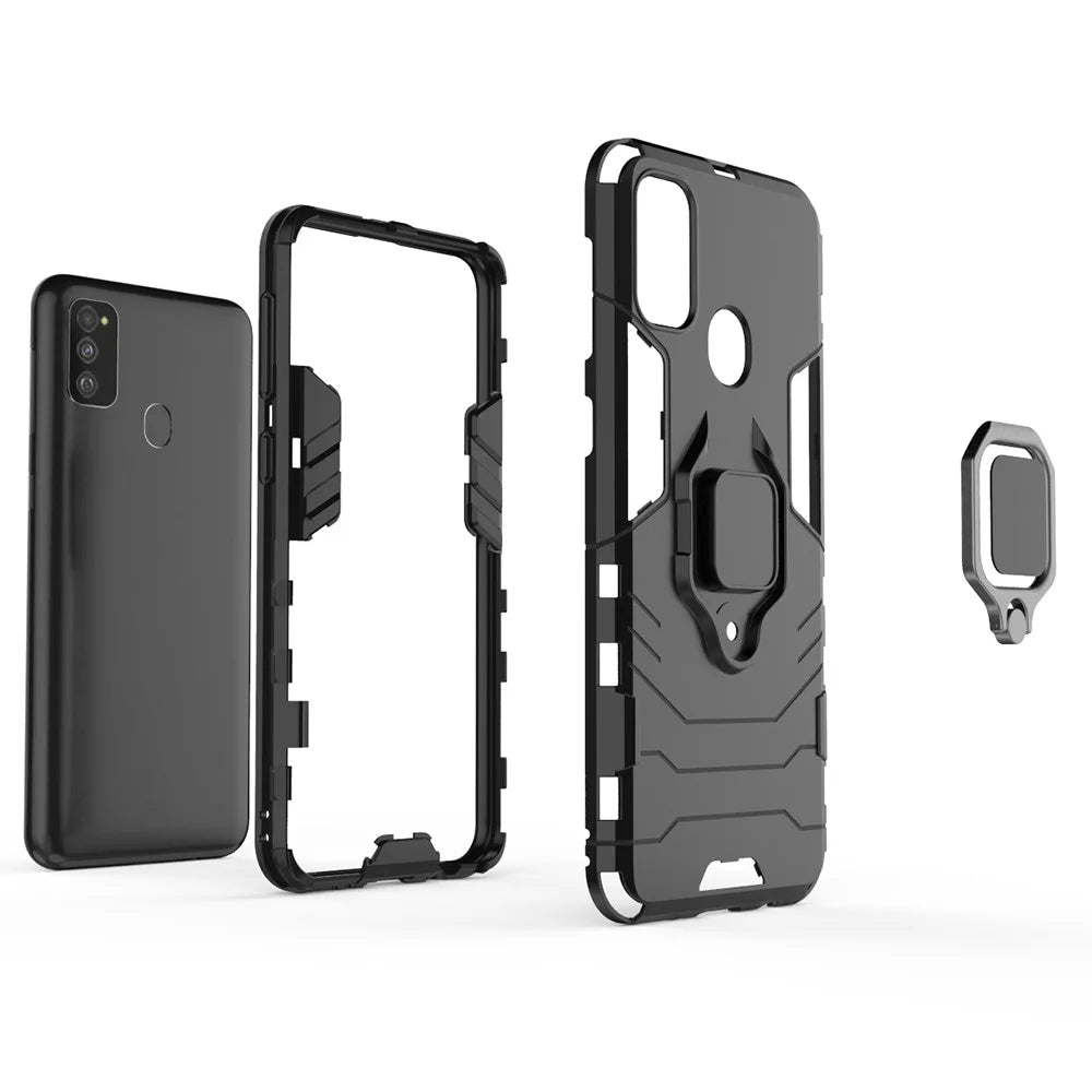 Cool Guard Ring Holder Kickstand PC TPU Hybrid Case for Samsung Galaxy M30s/M21 - Black - 3