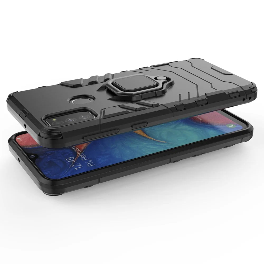 Cool Guard Ring Holder Kickstand PC TPU Hybrid Case for Samsung Galaxy M30s/M21 - Black - 4