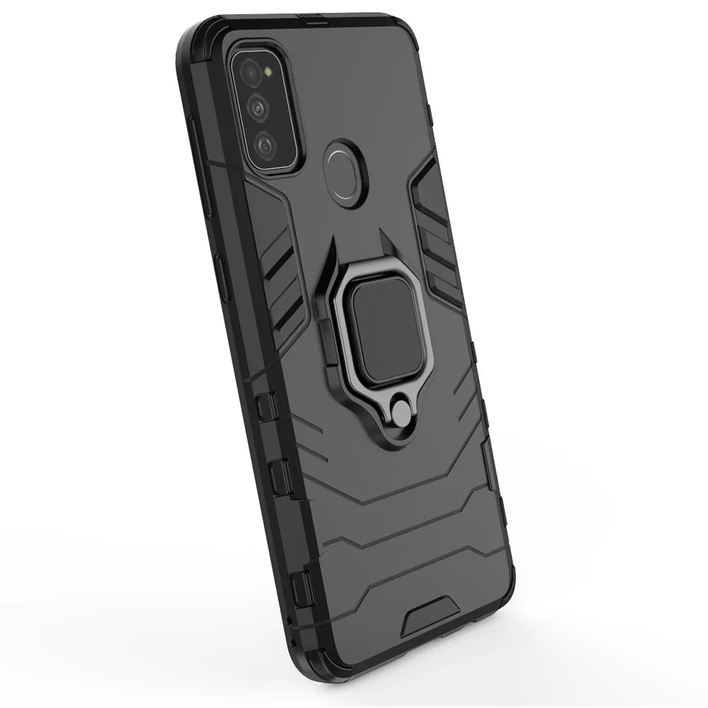Cool Guard Ring Holder Kickstand PC TPU Hybrid Case for Samsung Galaxy M30s/M21 - Black - 5