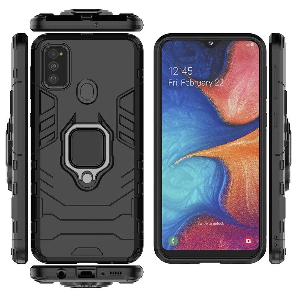 Cool Guard Ring Holder Kickstand PC TPU Hybrid Case for Samsung Galaxy M30s/M21 - Black - 7