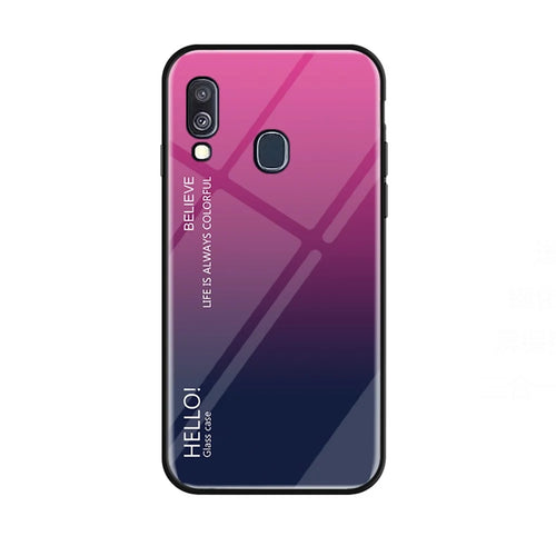 Gradient Color Tempered Glass + PC + TPU Combo Phone Case for Samsung Galaxy A40 - Rose/Dark Blue - 1