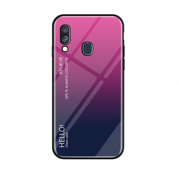 Gradient Color Tempered Glass + PC + TPU Combo Phone Case for Samsung Galaxy A40 - Rose/Dark Blue - 1
