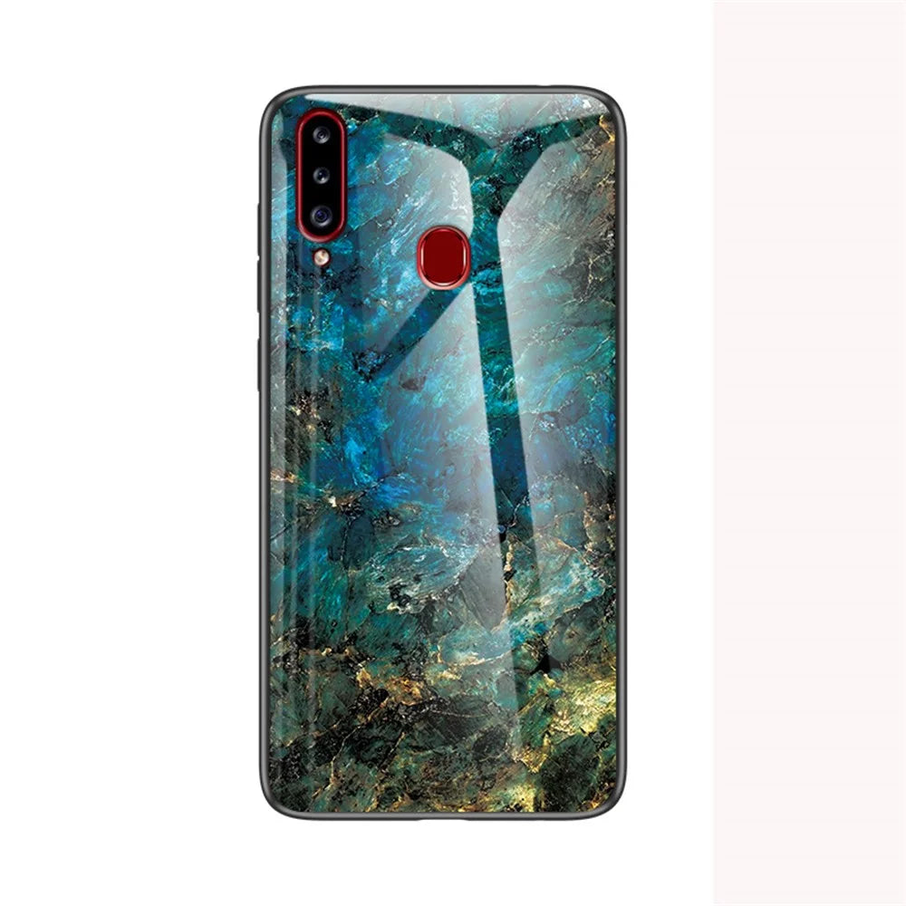 Marble Texture Tempered Glass + PC + TPU Hybrid Phone Cover for Samsung Galaxy A20s - Emerald - 2