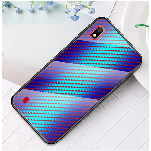 For Samsung Galaxy A10 Carbon Fiber Texture Tempered Glass + PC + TPU Shell - Blue - 1