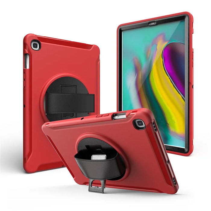 360° Swivel Kickstand PC + TPU Tablet Shell with Hand Strap for Samsung Galaxy Tab S5e SM-T720/T725 - Red - 1