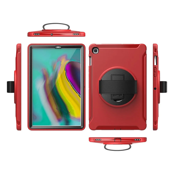 360° Swivel Kickstand PC + TPU Tablet Shell with Hand Strap for Samsung Galaxy Tab S5e SM-T720/T725 - Red - 2