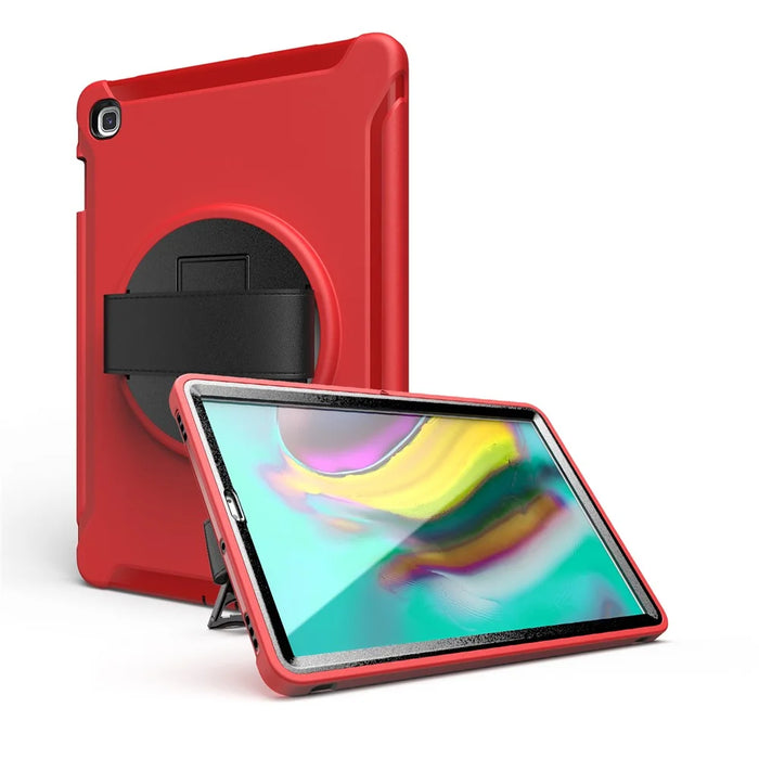 360° Swivel Kickstand PC + TPU Tablet Shell with Hand Strap for Samsung Galaxy Tab S5e SM-T720/T725 - Red - 7