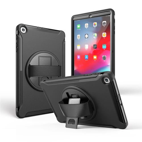 360° Swivel Kickstand PC + TPU Hybrid Tablet Case with Hand Strap for Samsung Galaxy Tab A 10.1 (2019) SM-T510/T515 - Black - 1