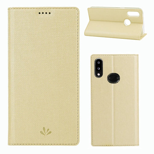 VILI DMX Cross Texture Stand Leather Cover Case for Samsung Galaxy A10s - Gold - 1