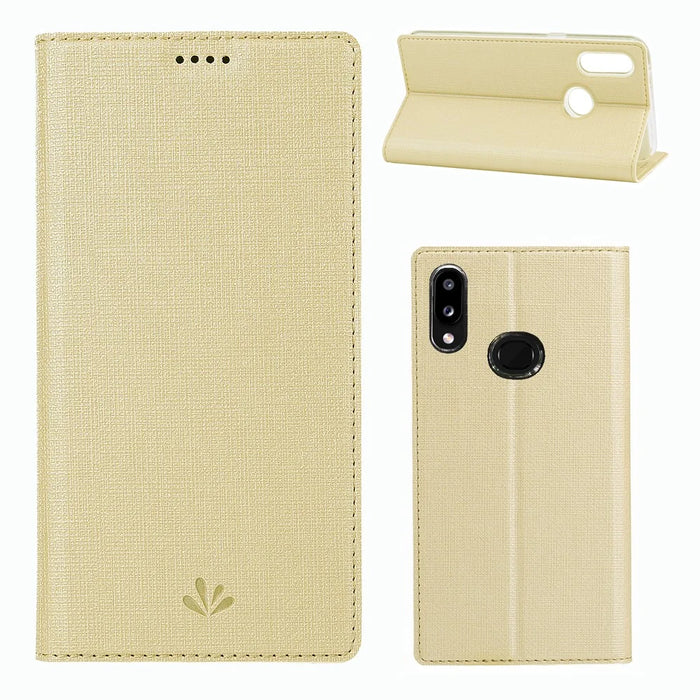 VILI DMX Cross Texture Stand Leather Cover Case for Samsung Galaxy A10s - Gold - 1
