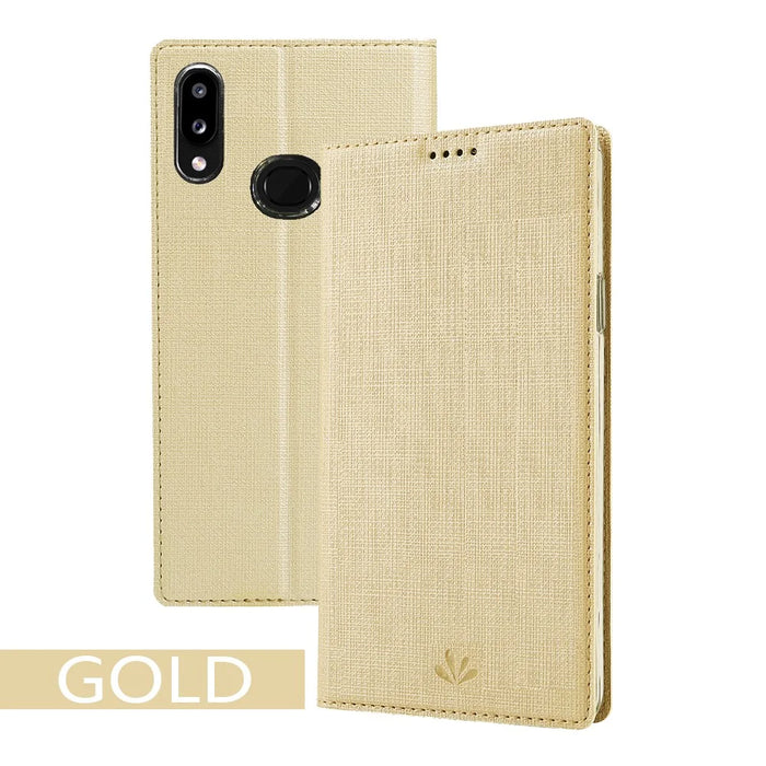 VILI DMX Cross Texture Stand Leather Cover Case for Samsung Galaxy A10s - Gold - 6