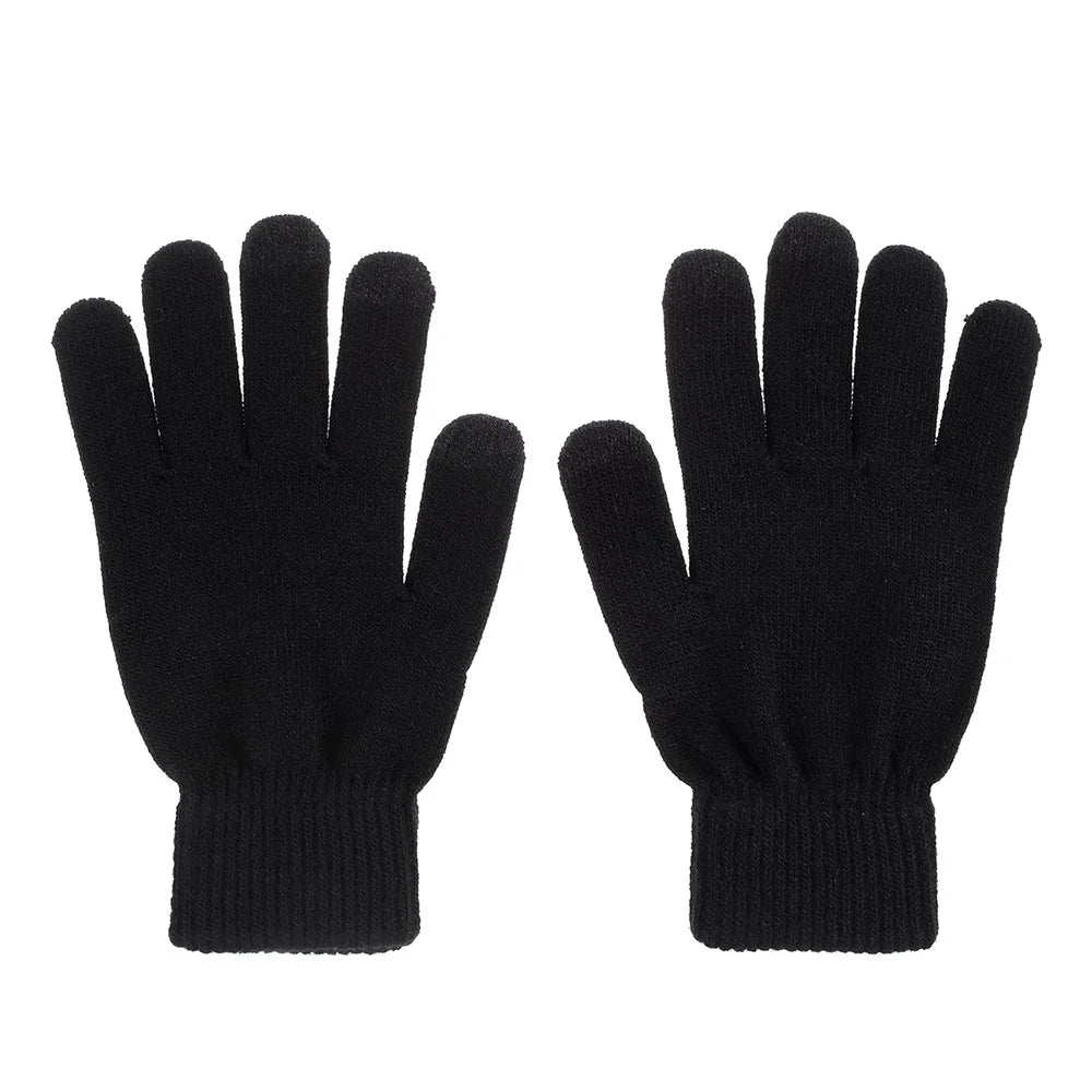 Women Touch Screen Glove Winter Warm Thick Knit for Smartphone Tablet One Size - Black - 1