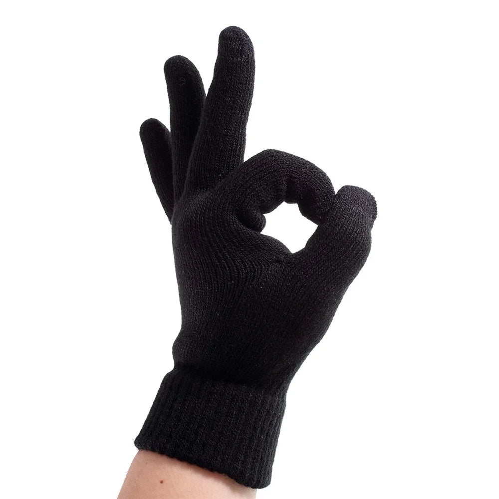 Women Touch Screen Glove Winter Warm Thick Knit for Smartphone Tablet One Size - Black - 7