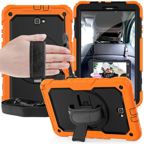 Handy Strap PC Silicone Kickstand Case with Shoulder Strap + Screen Protector for Samsung Galaxy Tab A 10.1 (2016) T580 - Orange/Black - 1