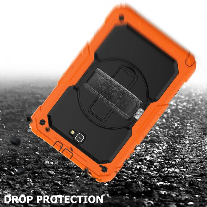 Handy Strap PC Silicone Kickstand Case with Shoulder Strap + Screen Protector for Samsung Galaxy Tab A 10.1 (2016) T580 - Orange/Black - 5