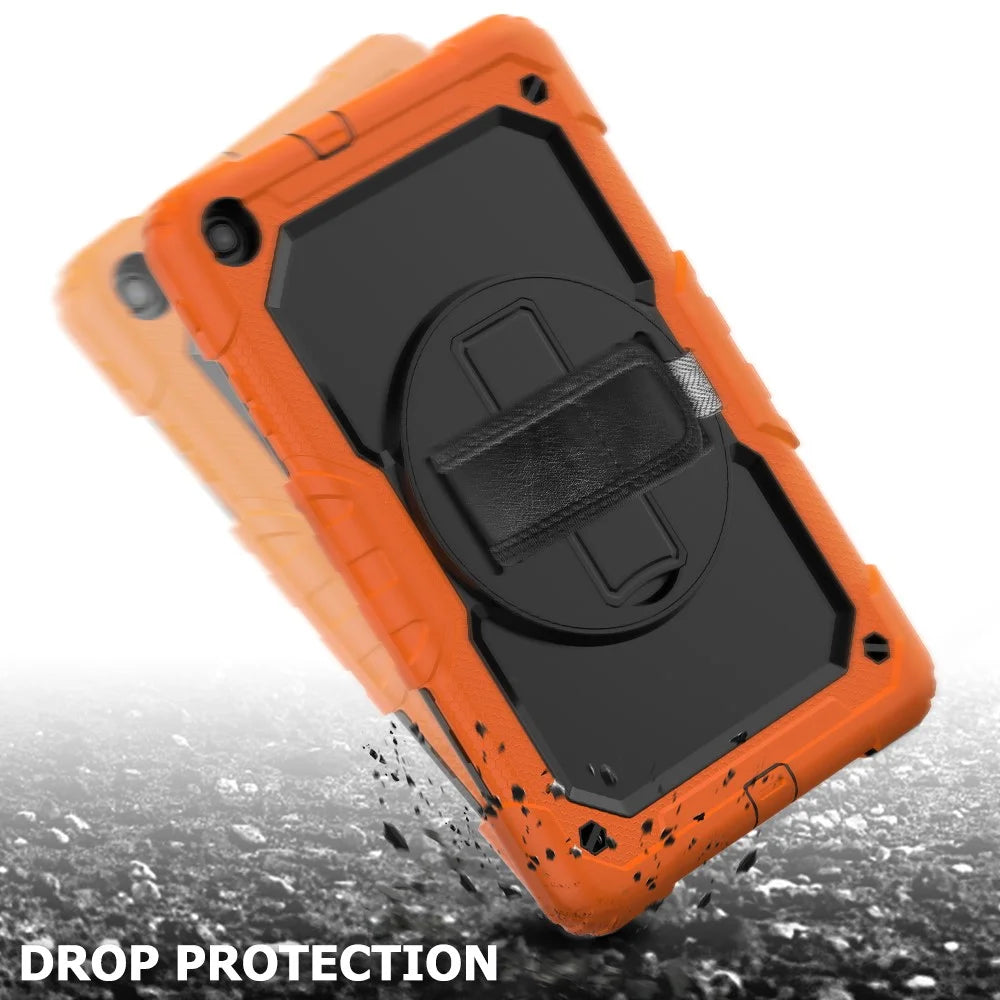 PC Silicone Kickstand Case with Strap Screen Protector for Samsung Galaxy Tab A 10.1 (2019) SM-T510/T515 - Orange/Black - 2