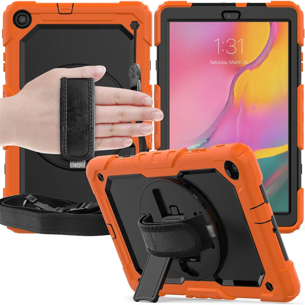 PC Silicone Kickstand Case with Strap Screen Protector for Samsung Galaxy Tab A 10.1 (2019) SM-T510/T515 - Orange/Black - 4