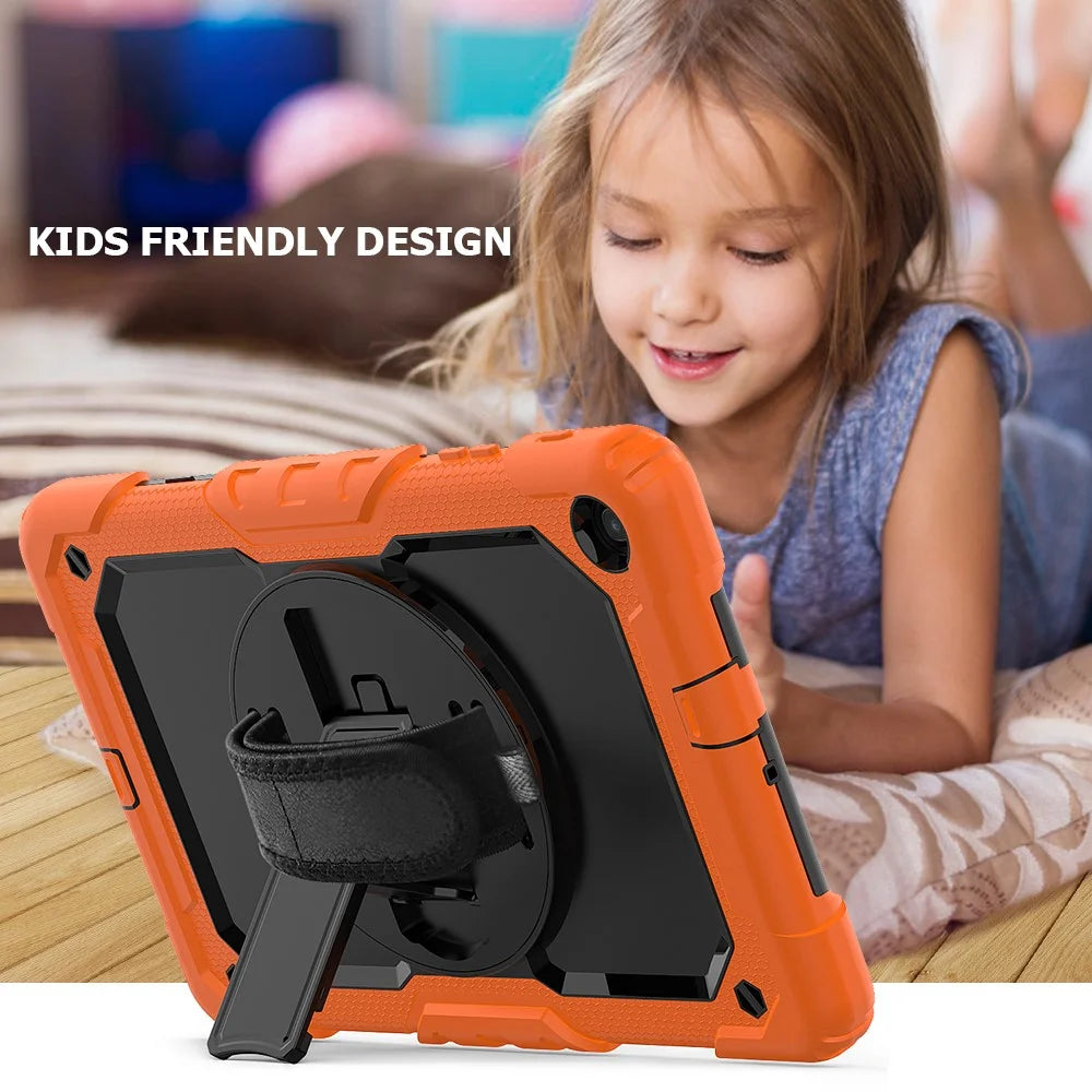 PC Silicone Kickstand Case with Strap Screen Protector for Samsung Galaxy Tab A 10.1 (2019) SM-T510/T515 - Orange/Black - 6