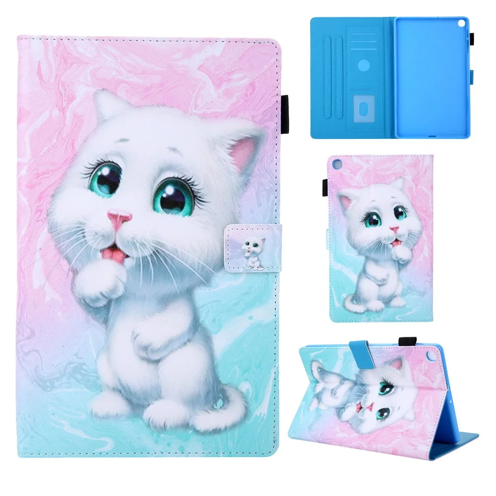Supreme Series Pattern Printing Leather Card Holder Tablet Shell for Samsung Galaxy Tab A 10.1 (2019) T510 T515 - White Cat - 1