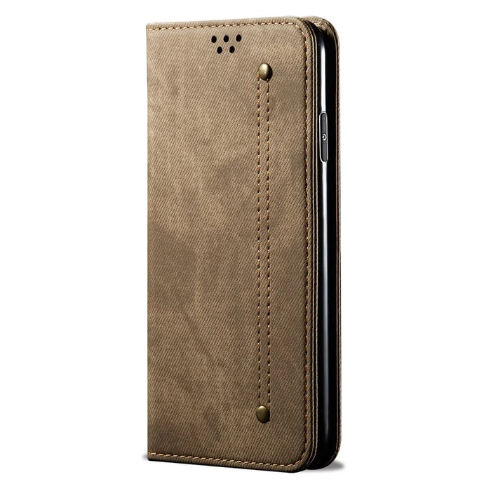 Jeans Cloth Texture Retro Style Flip Leather Case for Samsung Galaxy A50/A50s/A30s - Khaki - 2