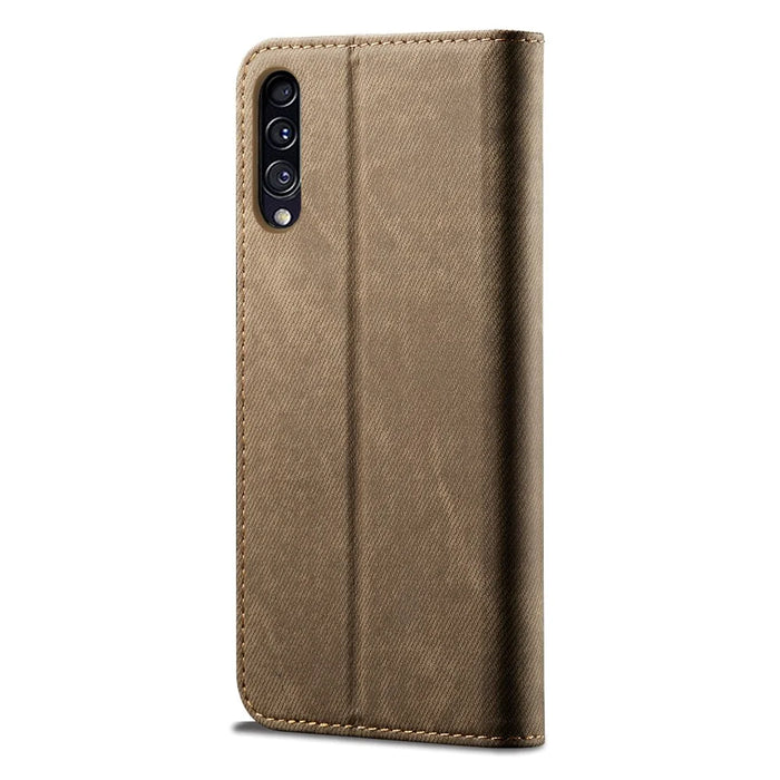 Jeans Cloth Texture Retro Style Flip Leather Case for Samsung Galaxy A50/A50s/A30s - Khaki - 3