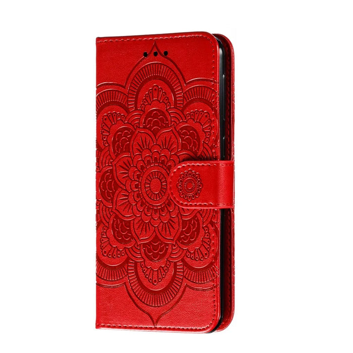 Imprint Mandala Flower Leather Wallet Stand Case for Samsung Galaxy M30s / M21 - Red - 3