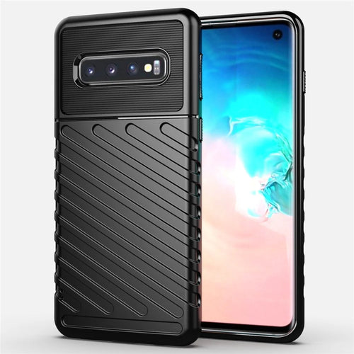 Thunder Series Twill Texture Soft TPU Back Phone Case for Samsung Galaxy S10 - Black - 1