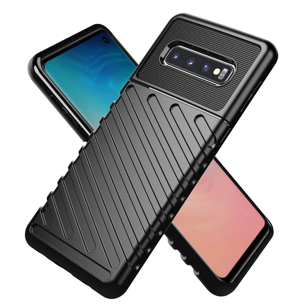 Thunder Series Twill Texture Soft TPU Back Phone Case for Samsung Galaxy S10 - Black - 2