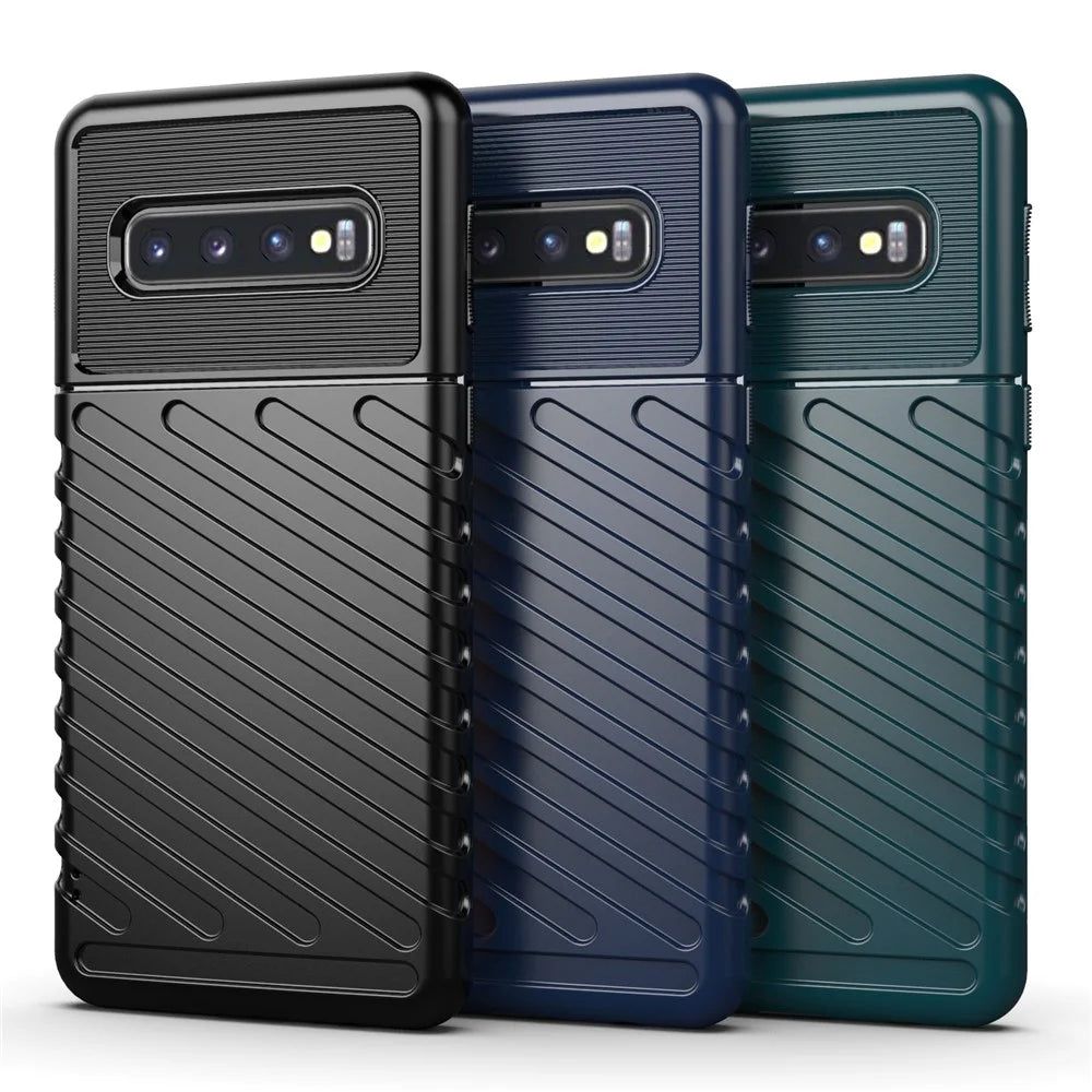 Thunder Series Twill Texture Soft TPU Back Phone Case for Samsung Galaxy S10 - Black - 3