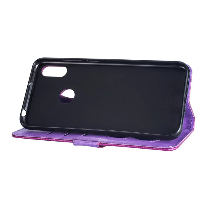 Glitter Powder Zippered Stand Leather Wallet Case with Strap for Samsung Galaxy A10s - Purple - 4