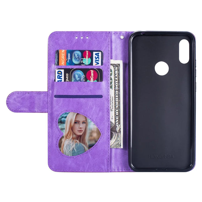 Glitter Powder Zippered Stand Leather Wallet Case with Strap for Samsung Galaxy A10s - Purple - 6