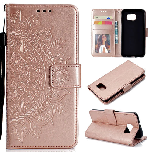 Imprint Flower Leather Wallet Stand Case for Samsung Galaxy S6 G920 - Rose Gold - 1