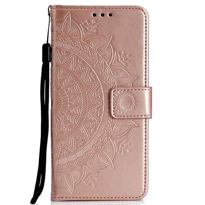 Imprint Flower Leather Wallet Stand Case for Samsung Galaxy S6 G920 - Rose Gold - 2