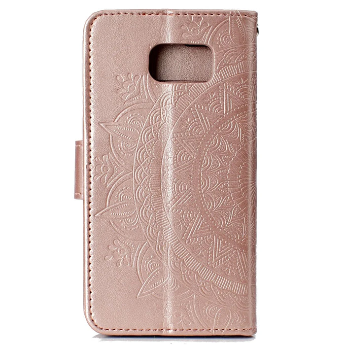 Imprint Flower Leather Wallet Stand Case for Samsung Galaxy S6 G920 - Rose Gold - 3