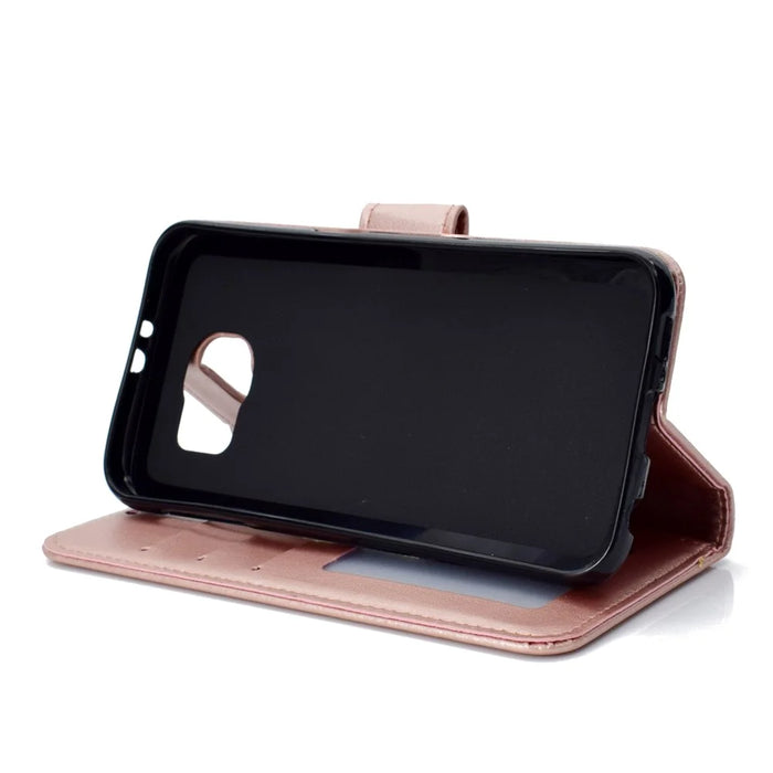Imprint Flower Leather Wallet Stand Case for Samsung Galaxy S6 G920 - Rose Gold - 6