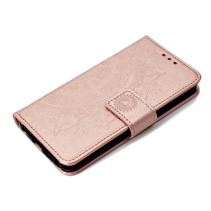 Imprint Flower Leather Wallet Stand Case for Samsung Galaxy S6 G920 - Rose Gold - 7
