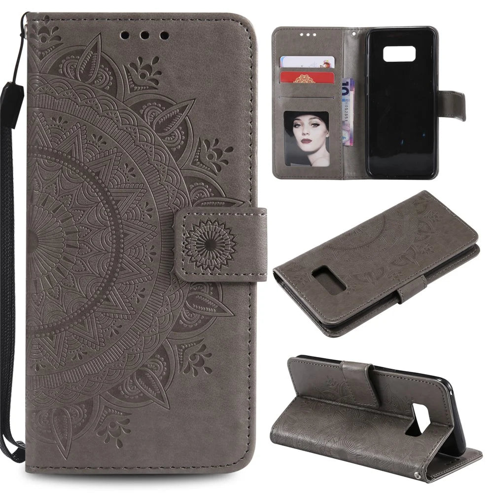 Imprint Flower Magnetic Leather Wallet Case for Samsung Galaxy S8 SM-G950 - Grey - 1