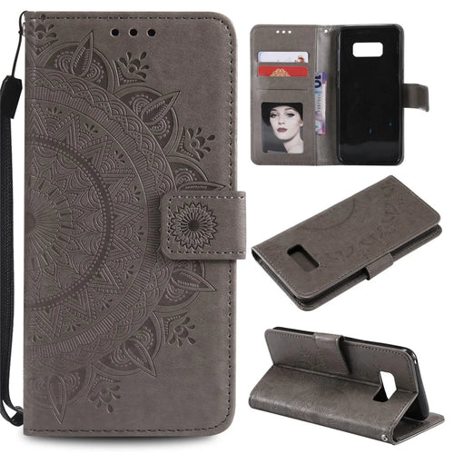 Imprint Flower Magnetic Leather Wallet Case for Samsung Galaxy S8 SM-G950 - Grey - 1