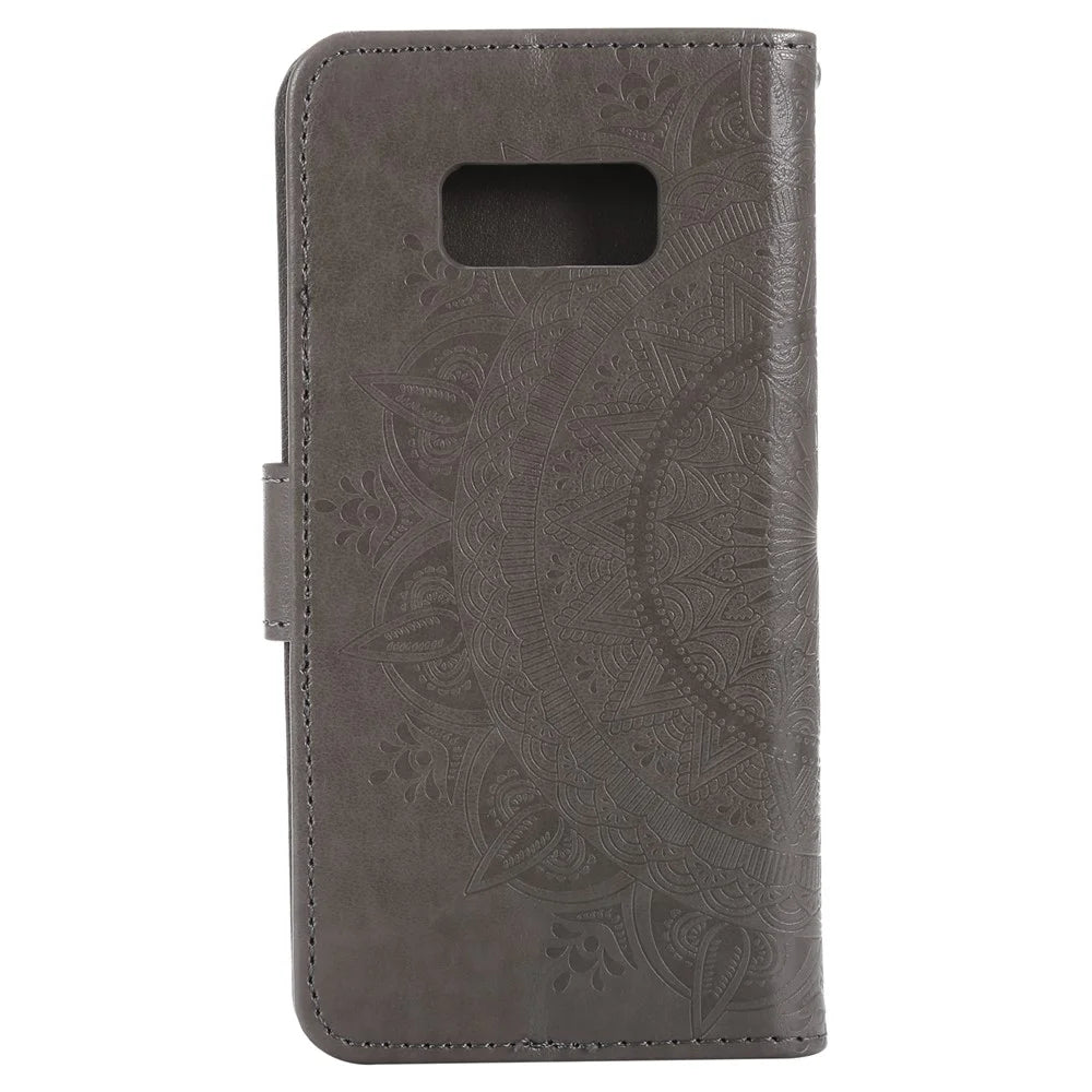 Imprint Flower Magnetic Leather Wallet Case for Samsung Galaxy S8 SM-G950 - Grey - 3