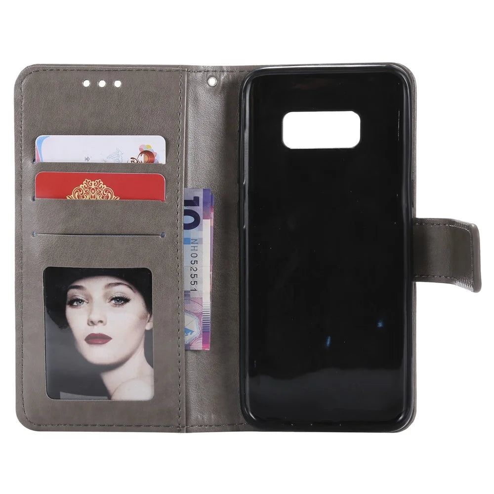 Imprint Flower Magnetic Leather Wallet Case for Samsung Galaxy S8 SM-G950 - Grey - 4