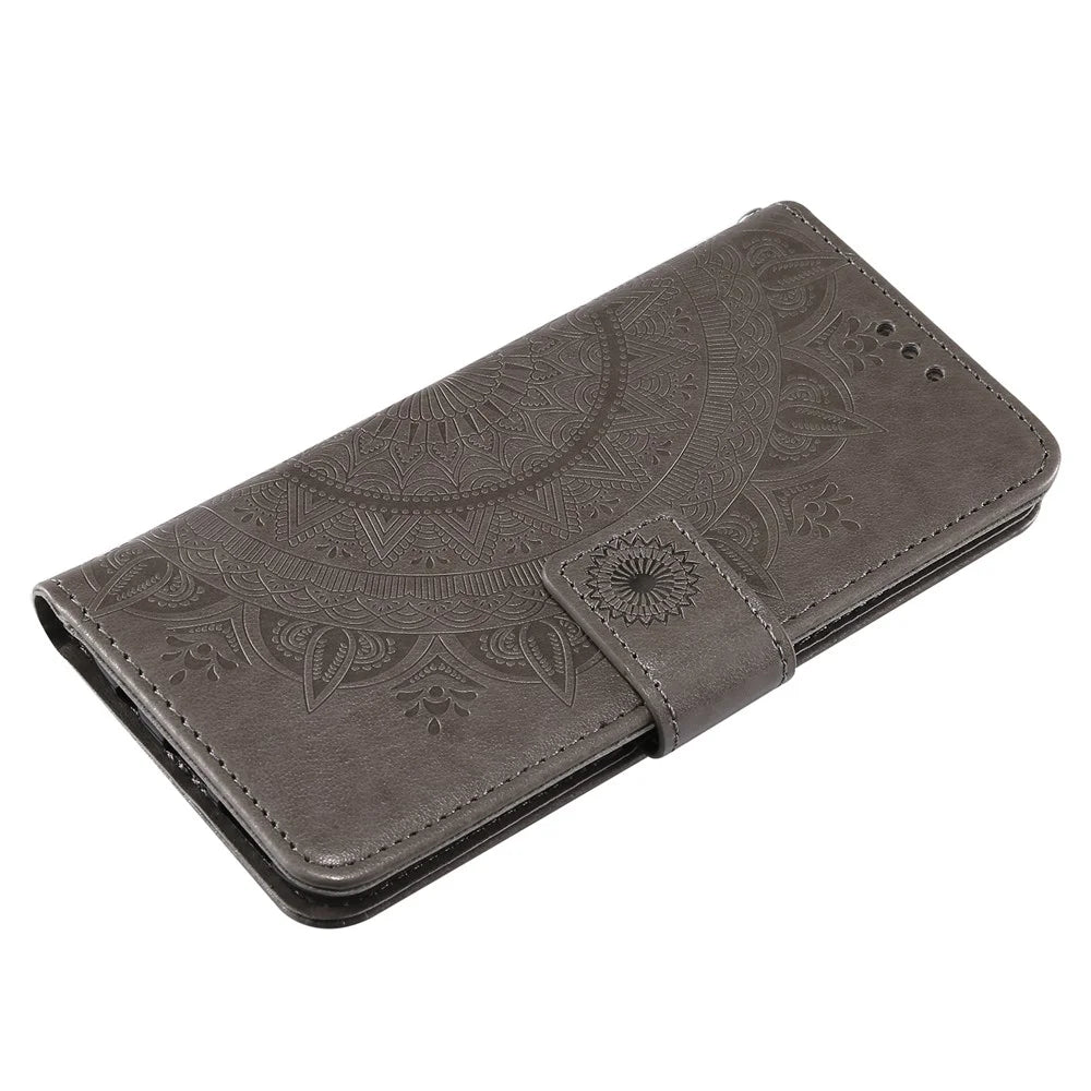 Imprint Flower Magnetic Leather Wallet Case for Samsung Galaxy S8 SM-G950 - Grey - 5