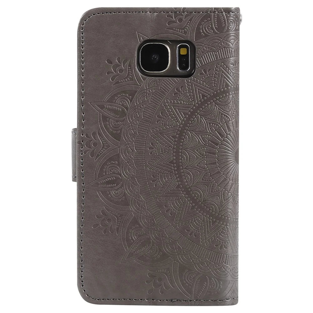 Imprint Flower Magnetic Leather Stand Case for Samsung Galaxy S7 SM-G930 - Grey - 3