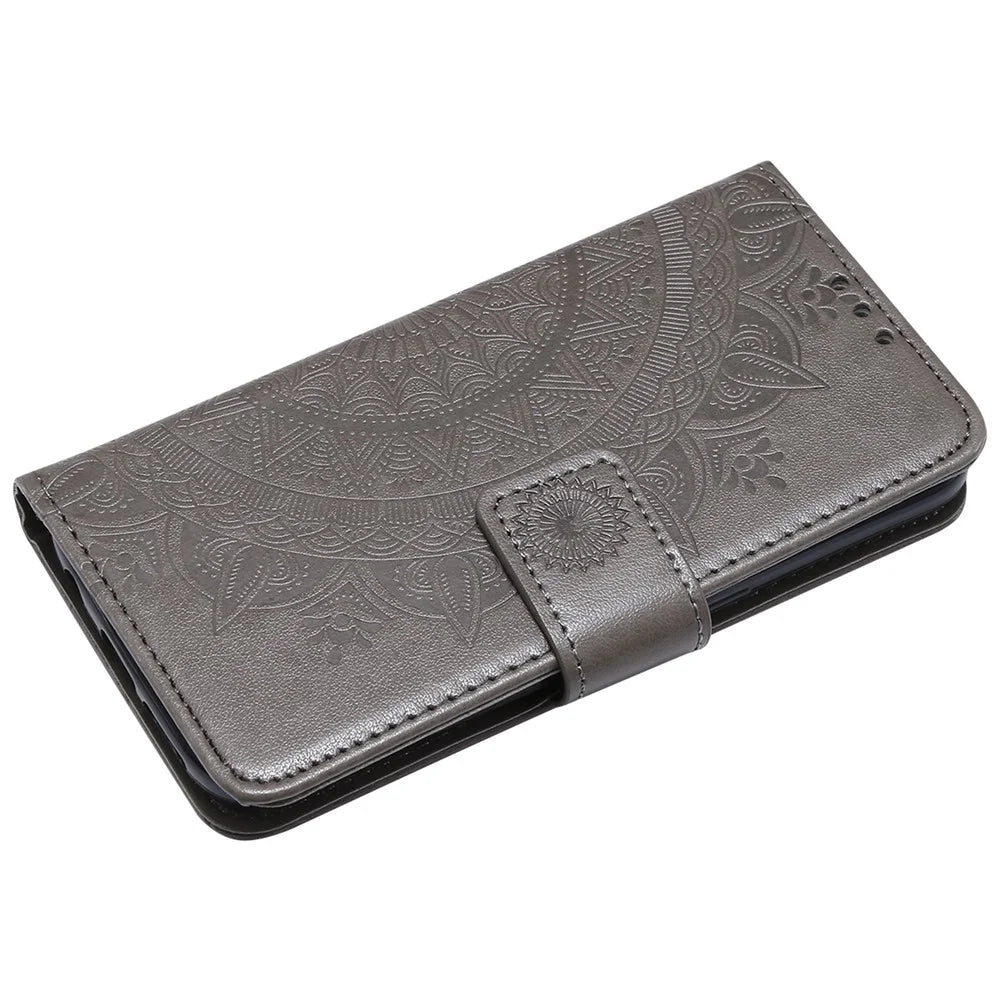 Imprint Flower Magnetic Leather Stand Case for Samsung Galaxy S7 SM-G930 - Grey - 5