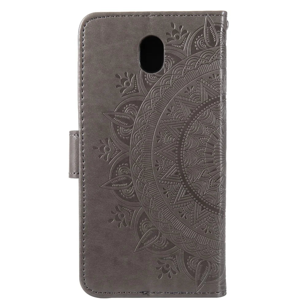 Imprint Flower PU Leather Wallet Case for Samsung Galaxy J3 Pro (2017) / J3 (2017) EU Version - Grey - 3